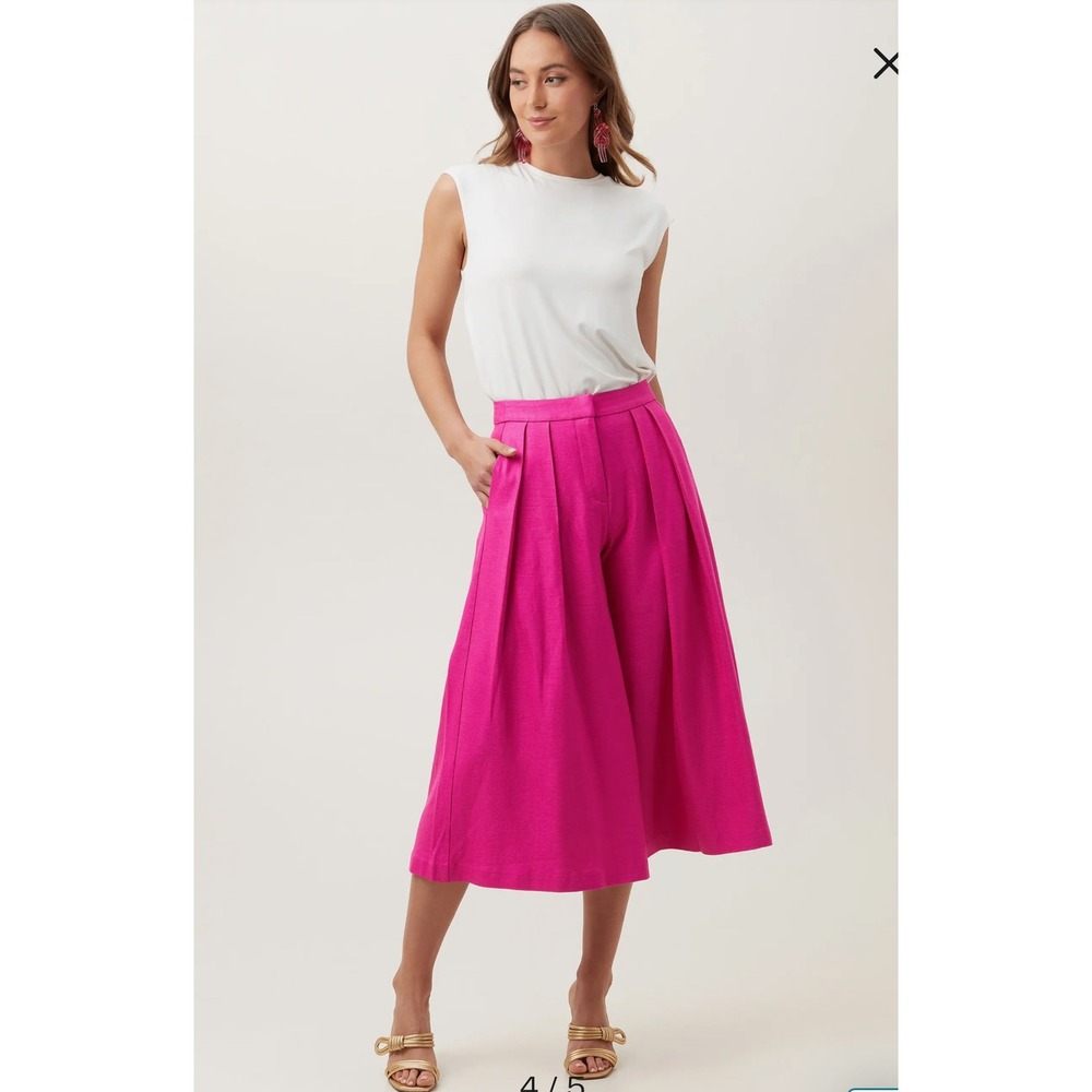 Trina Turk Carefree Pant Women's‎ Pink Culottes Wide Leg Cropped Pleated Size 4